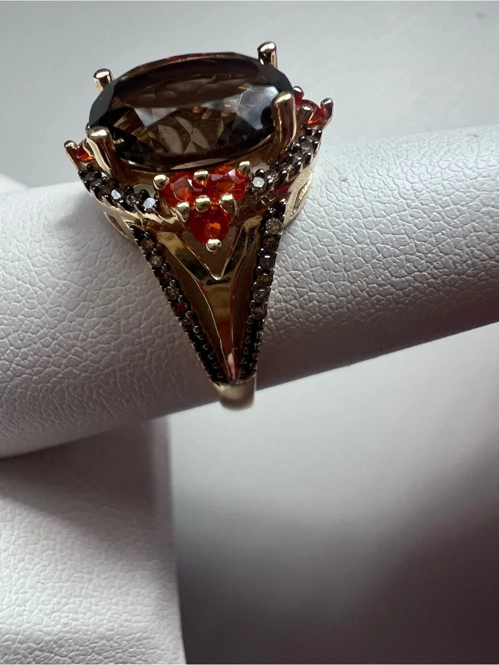 14K Yellow Gold Mexico Smoky Quartz Orange Gemstone Cocktail Ring Size 8